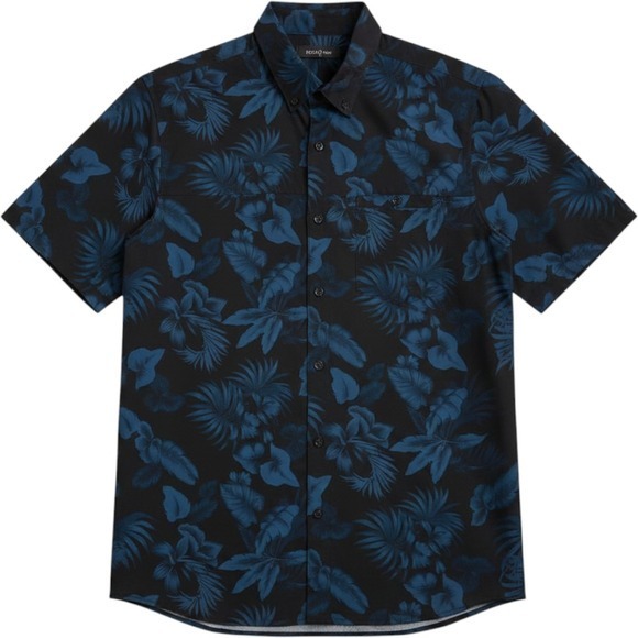 Fried Denim Other - CLEARANCE-Mens Casual Black Short-Sleeve Button-Down Shirt with Navy Floral Prnt